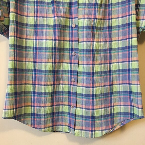 Vintage St Michael Plaid Pastelcore Seersucker Short Sleeve Button Down - Picture 4 of 16
